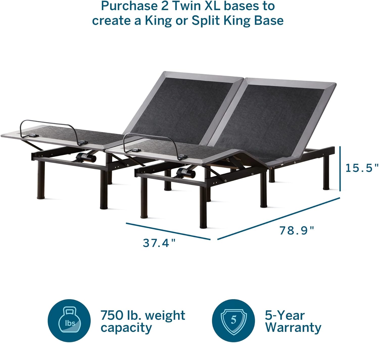 Lucid L150 Adjustable Base – Bed Frame with Head and Foot Incline – Wireless Remote Control – Premium Quiet Motor, Twin XL size, Charcoal