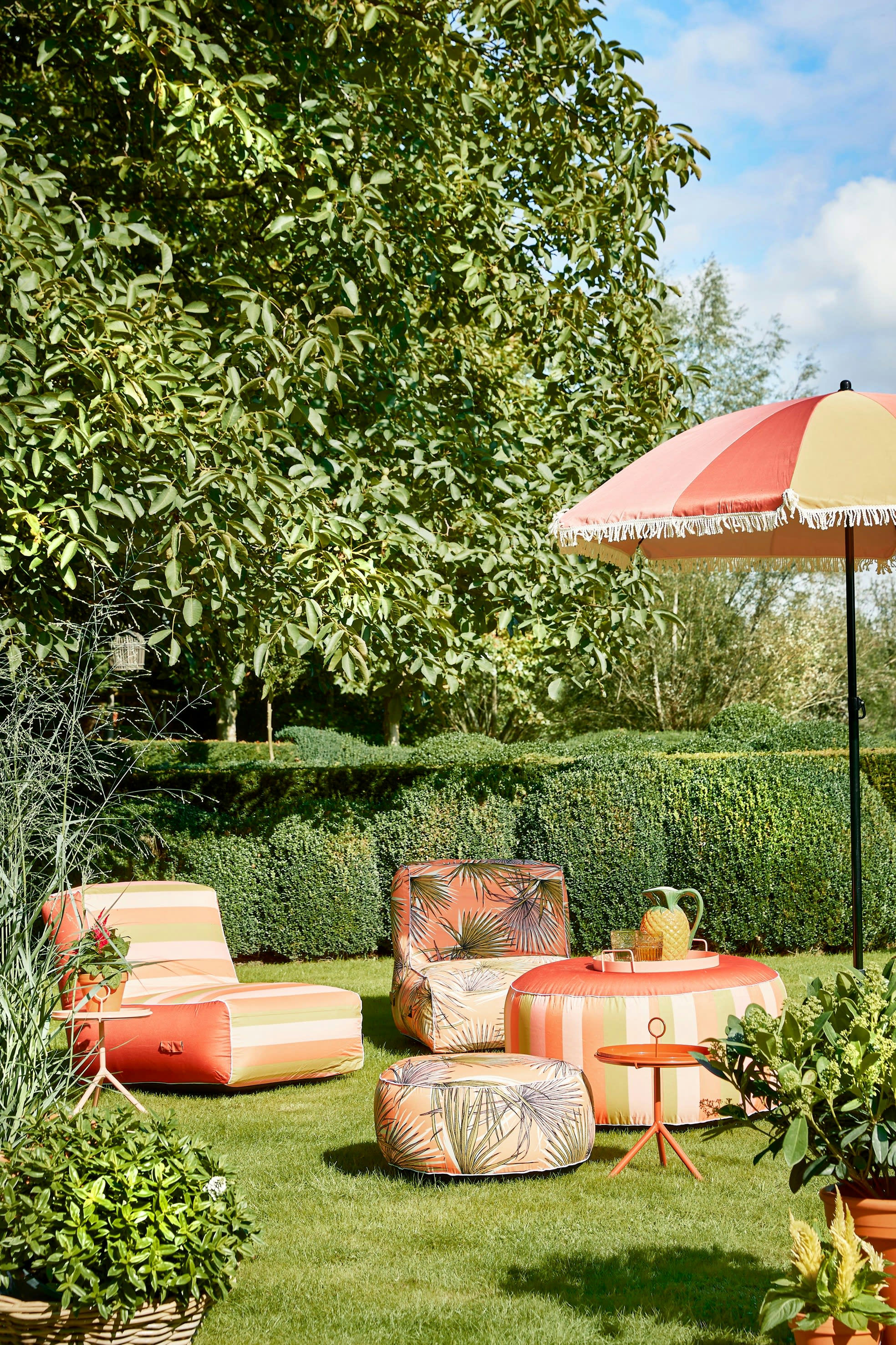 NOVIA - Pouf d'extérieur gonflable rayé orange D80