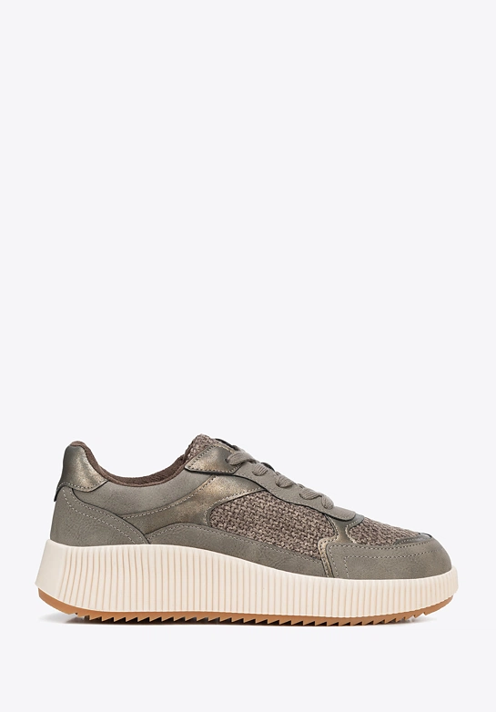 Damskie sneakersy na platformie szaro - brązowe