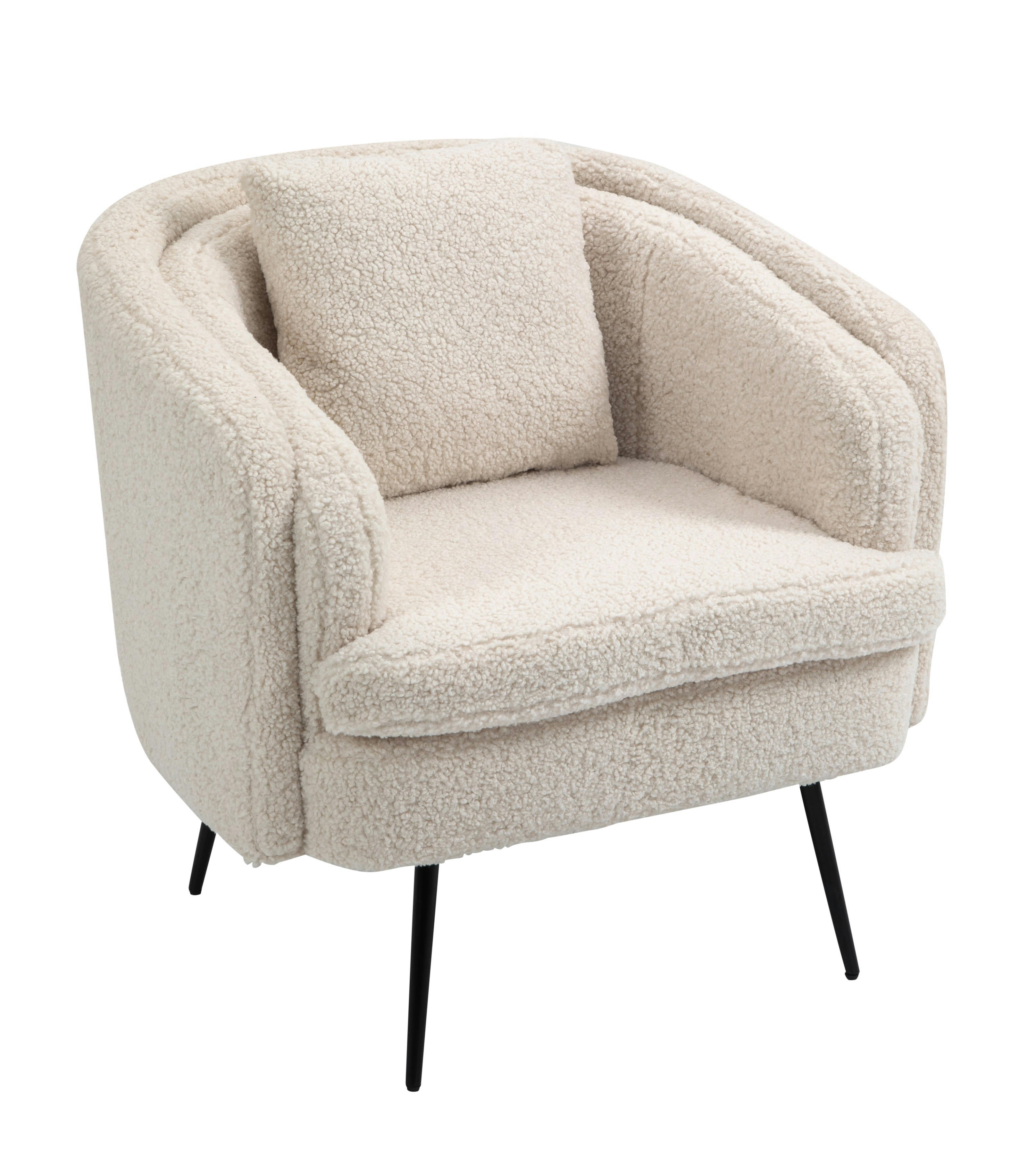 - Fauteuil de salon en métal et bouclettes blanches
