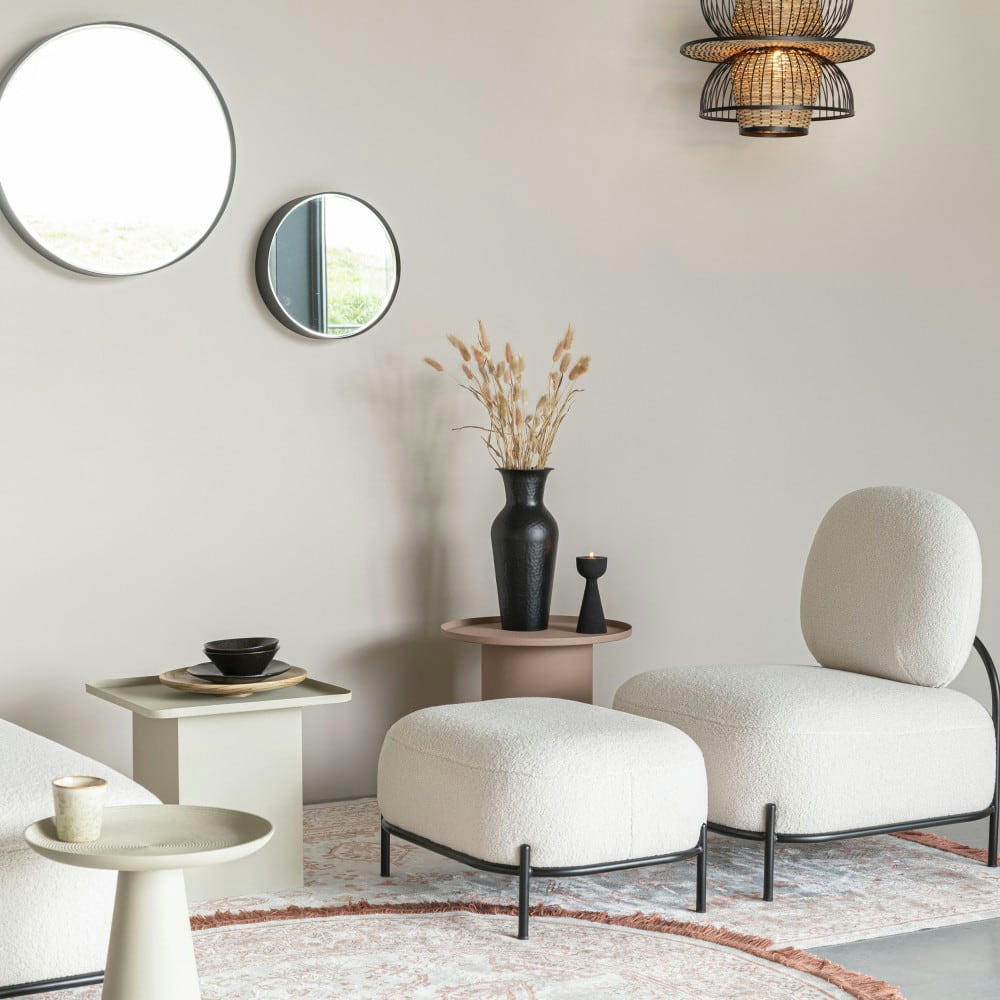 POLLY - Repose-pieds en tissu bouclette blanc ivoire