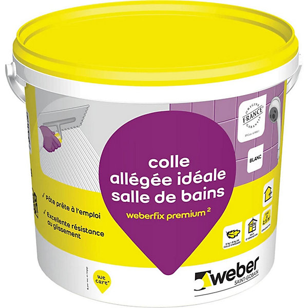Colle allégée pour carrelage spéciale salle de bain WEBER.FIX PREMIUM ² (D2 ET) - Le Seau de 17 Kg - BLANC