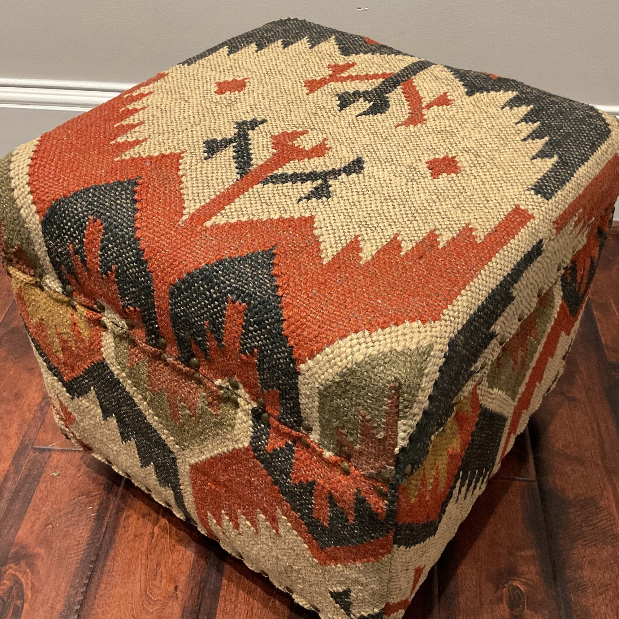 HERAT ORIENTAL Handmade Kilim Upholstered Wooden Storage Stool - 16 x 16 x 16