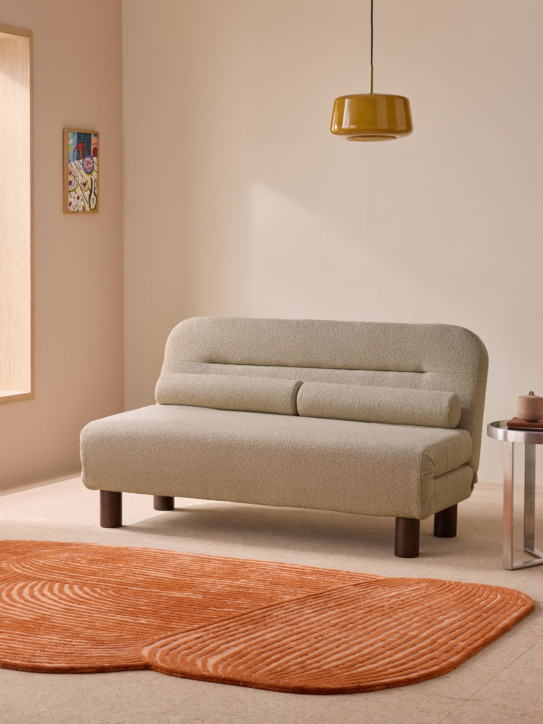 Large Maxton 2 Seater Sofa Bed in Natural Linen Soft Touch Boucle