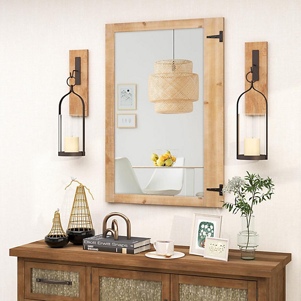 Grand Miroir Mural 97 x 67 cm, Cadre en Bois de Sapin, Suspension Verticale/Horizontale, pour Chambre, Salon, Salle de Bain