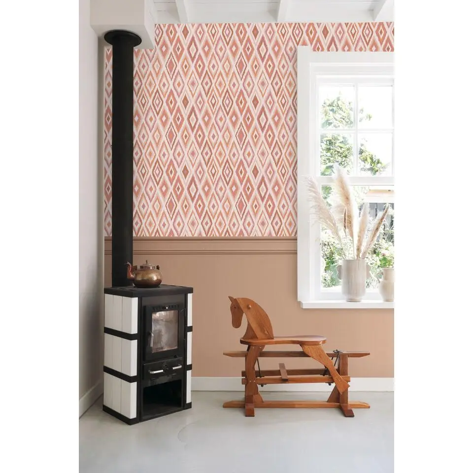 ESTAhome behang ruiten roze en terracotta - 50 x 900 cm