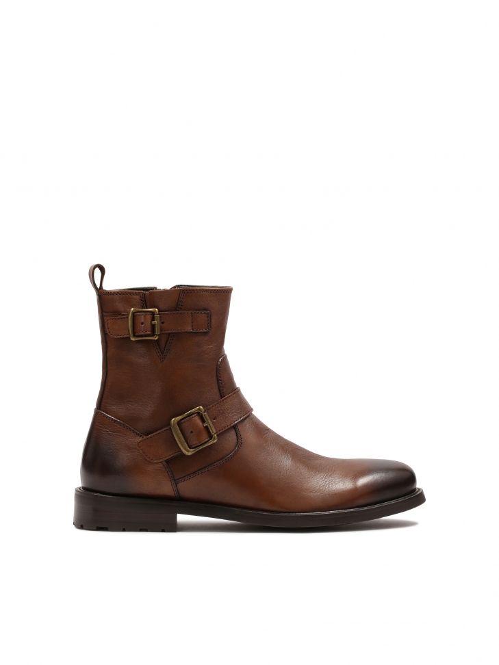 Men's brown leather zip-up boots