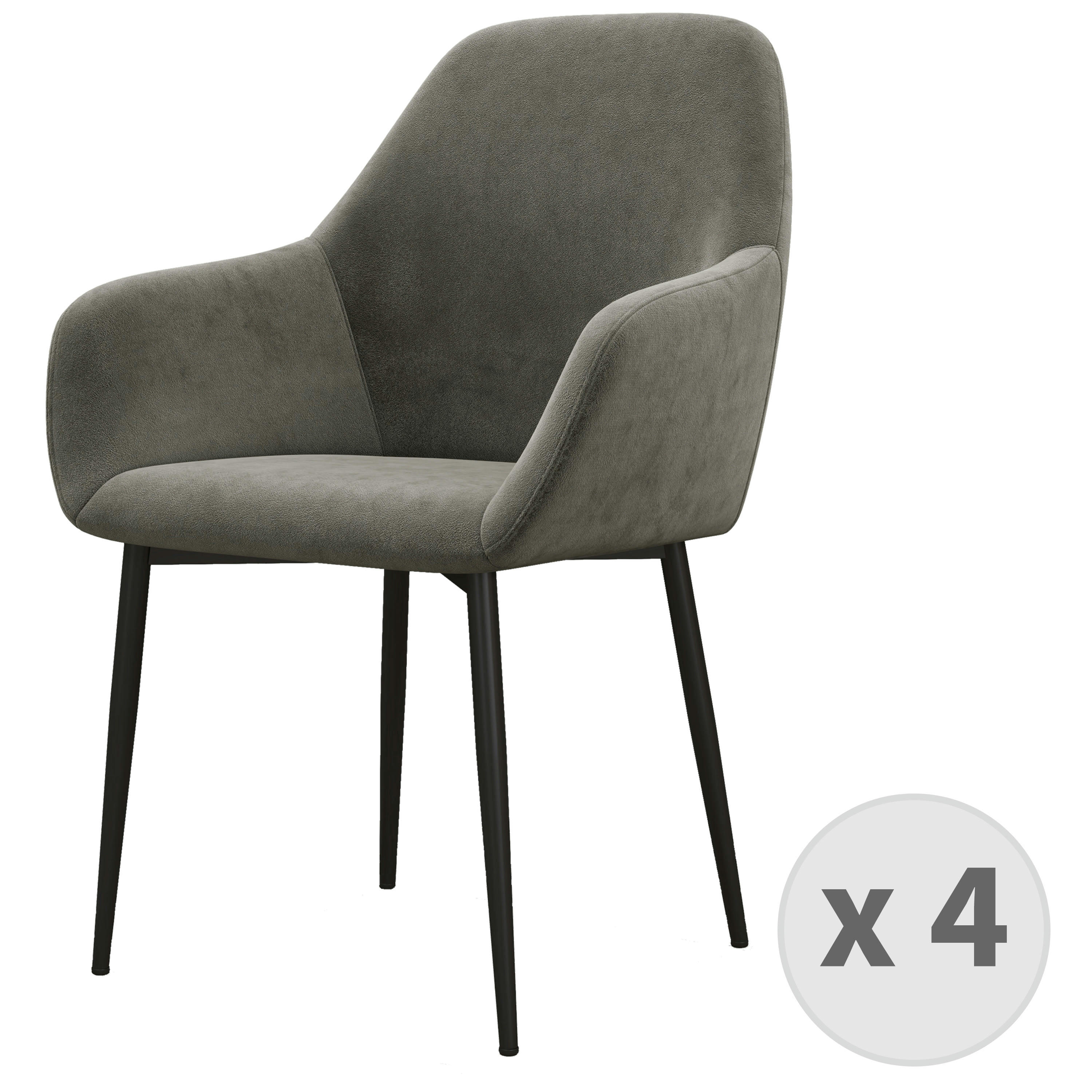 GABIN - Fauteuil de table en Velours Gris Carbone et métal noir (x4)
