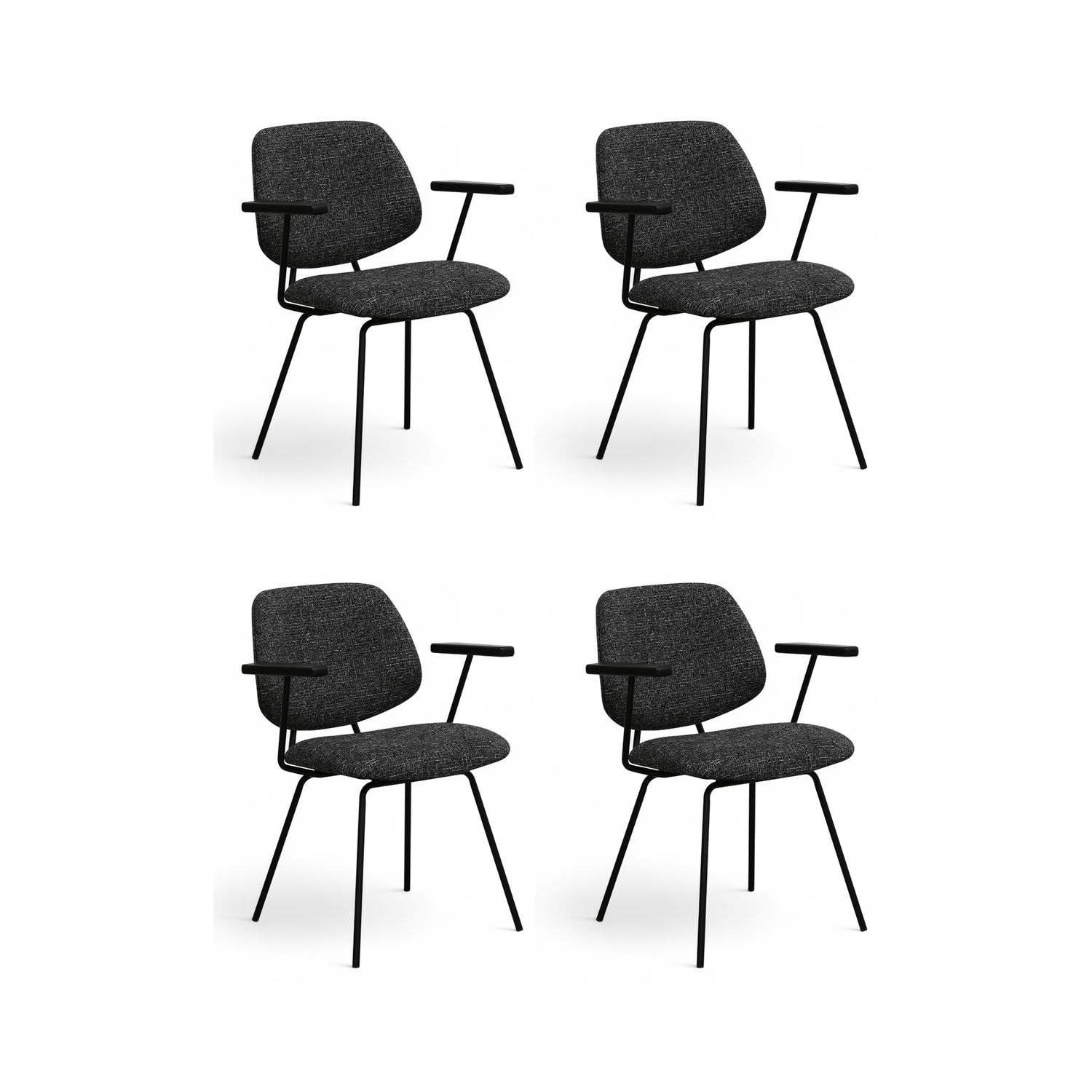 Furnhouse eetkamerstoelen armleuning Sofia - Zwart - Stof (Bouclé) - Set van 4