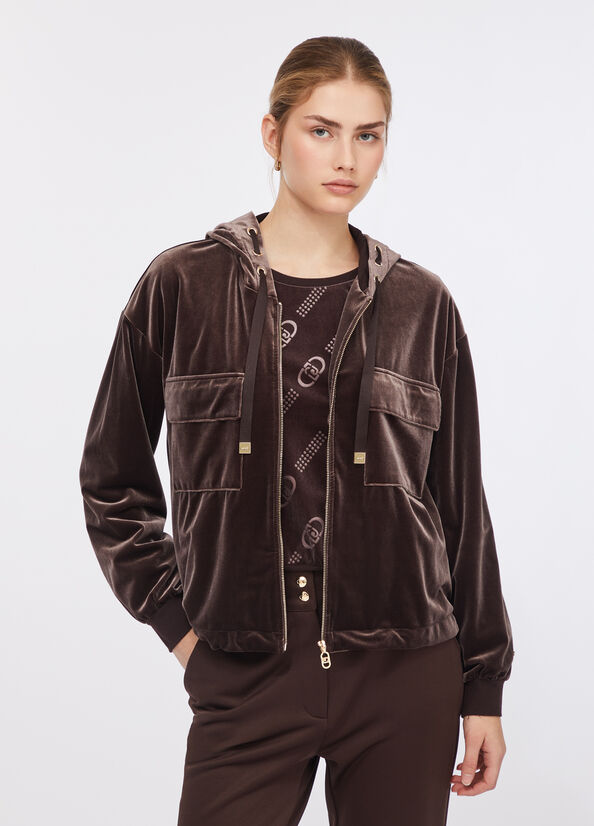 Felpa in ciniglia con cappuccio