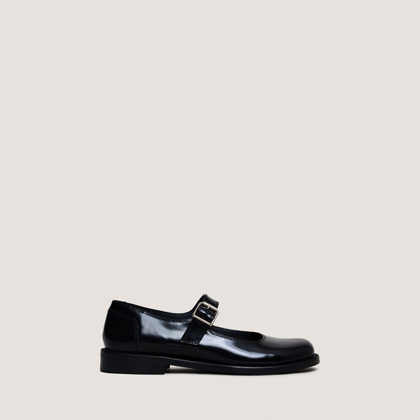 Ballerines à brides et boucles ajustablesen cuir glacé noir | DEMILIE