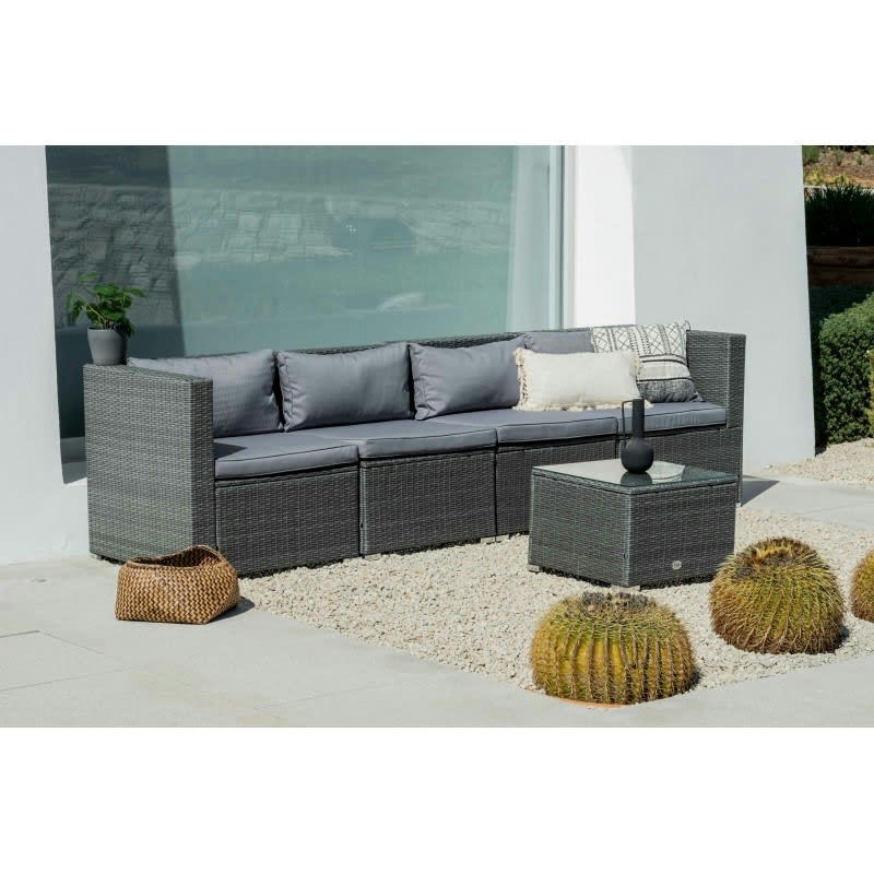 BAHAMAS - Salon de Jardin Modulaire 4 Places avec table Gris Rotin Synthétique