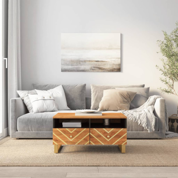 Stolik Kawowy Ława Stół Brązowy Drewniany 80x54x40 Drzwiczki Do Salonu