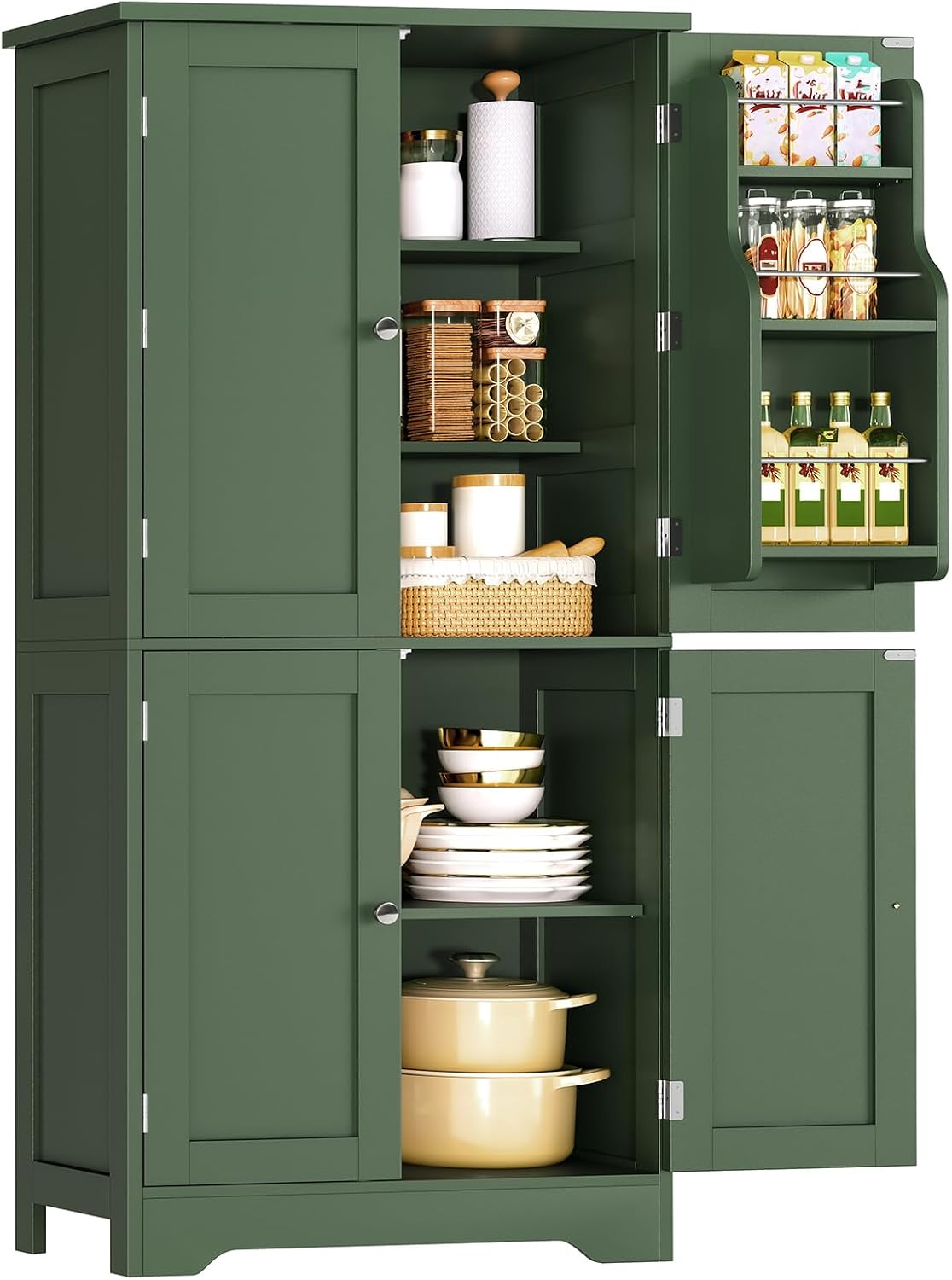 TEENFON 51 H Pantry Cabinet with 4 Doors, Kitchen Cabinet with 6 Door Shelves, Kitchen Pantry for Living Room, Dining Room, Bathroom, Green