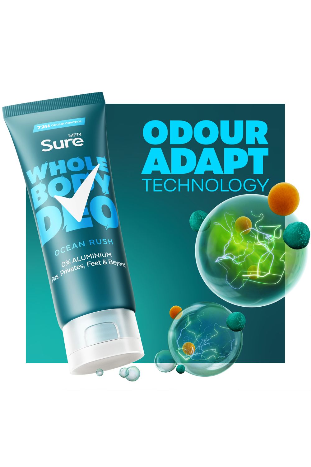 Sure Whole Body 'Deodorant Cream' Ocean Rush w/ 72H Odour Control 75ml, 6pk