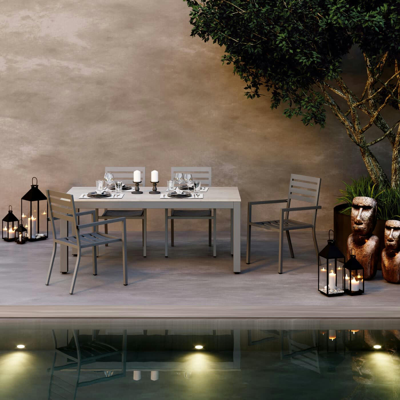 TRIPLES - Set de 4 lanternes en acier inoxydable noir et en verre