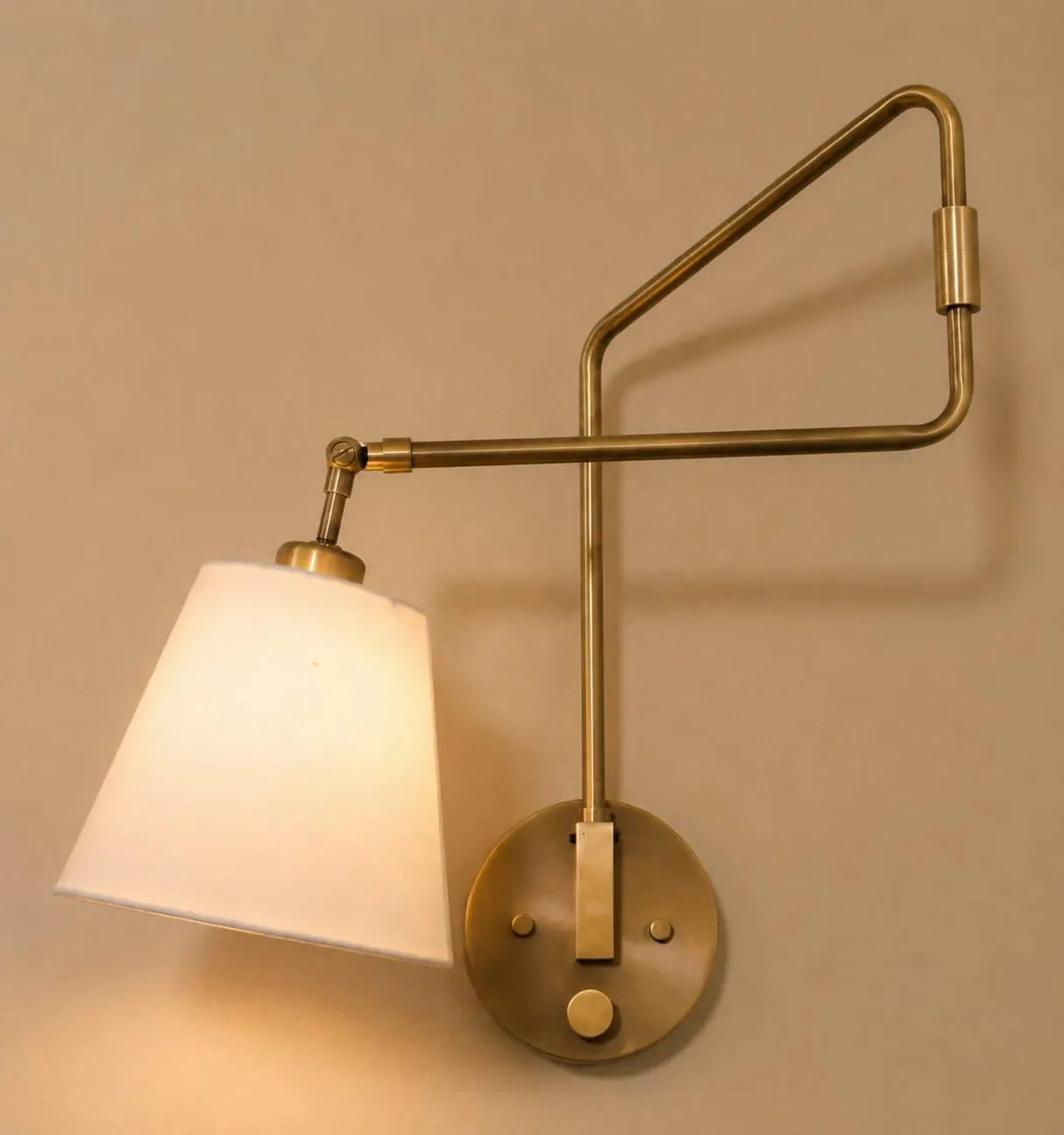 Modern Brass Articulating Wall Lamp | Adjustable Linen Shade Sconce