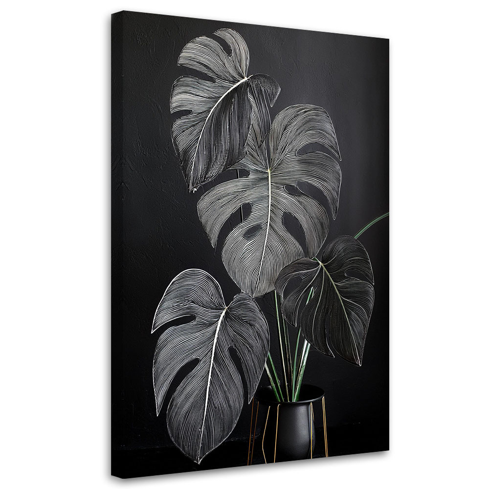 Feeby Obraz na płótnie, Liście Monstera Minimalizm Czarny 40x60