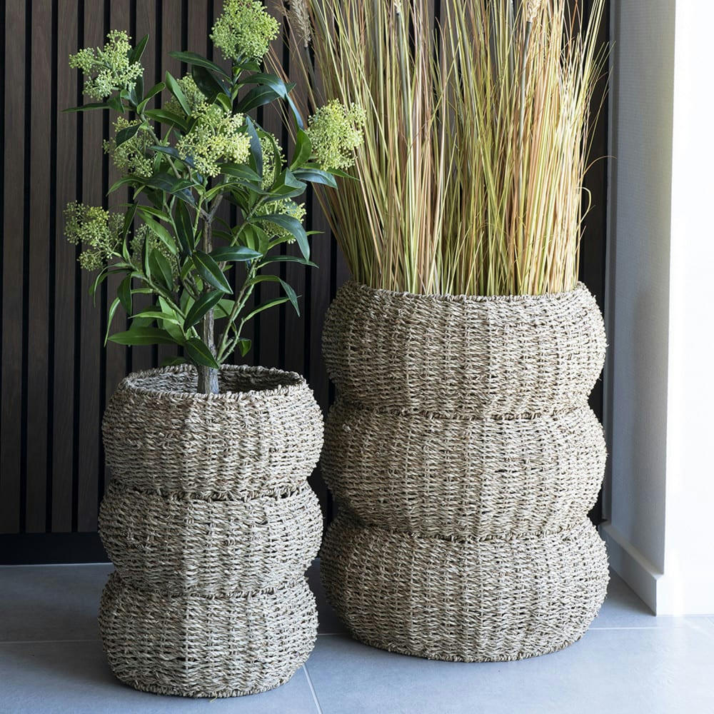 SARBAS - Lot de 2 paniers en jonc de mer naturel