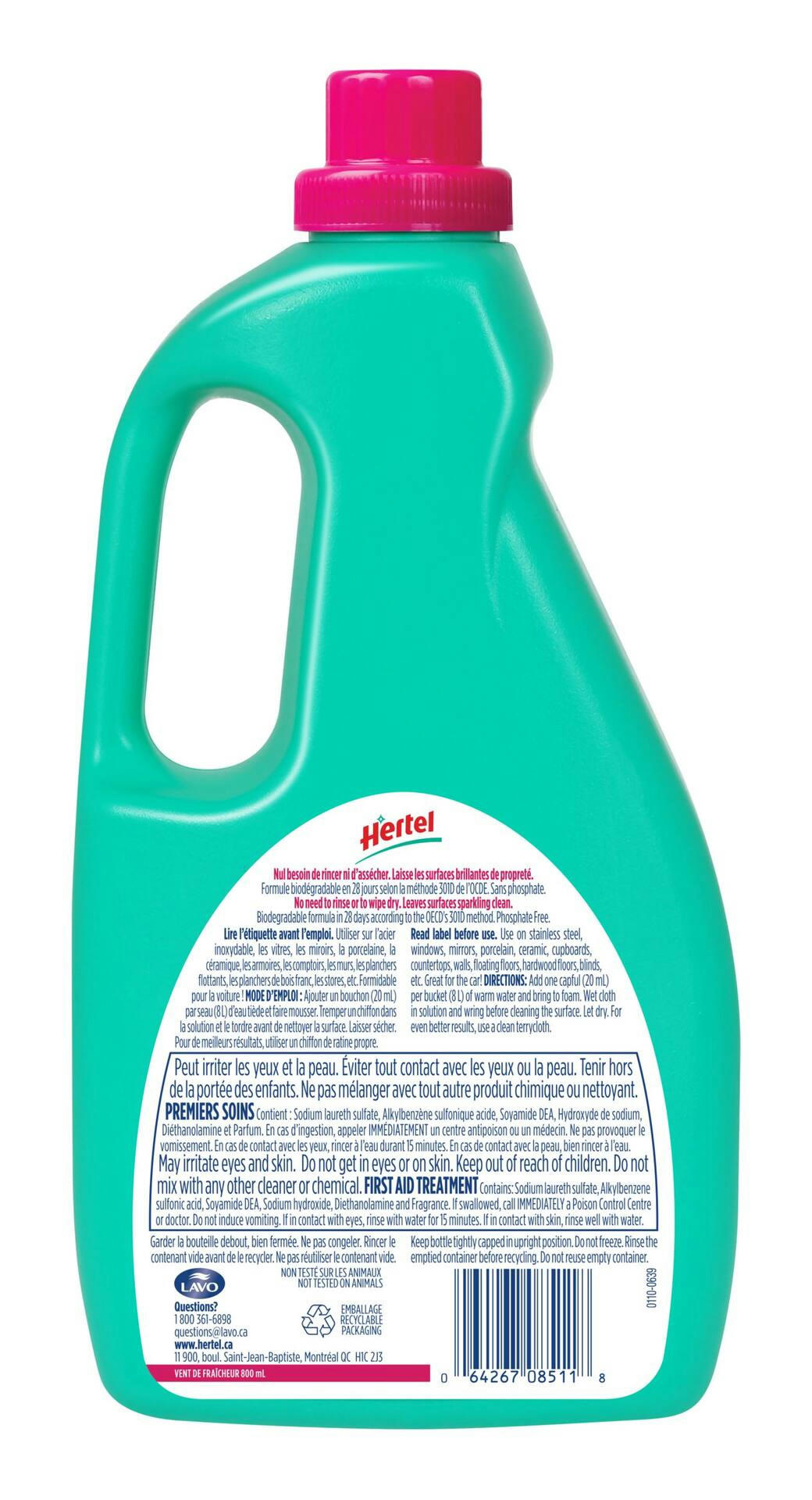 Hertel Multi-Purpose Concentrated Cleaner, Fresh Scent, 800-mL