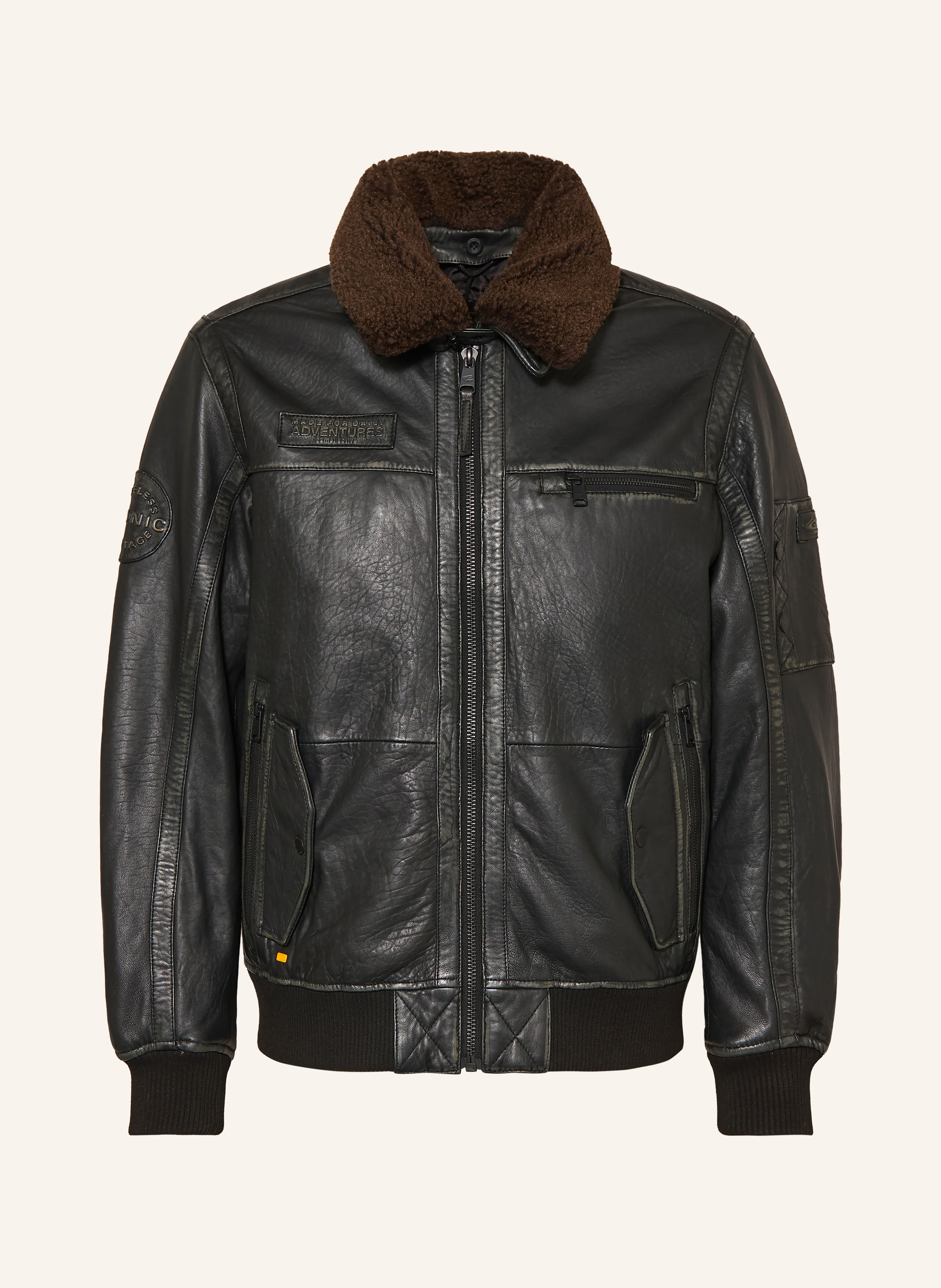 camel active Lederjacke mit abnehmbarem Kunstfell-Kragen