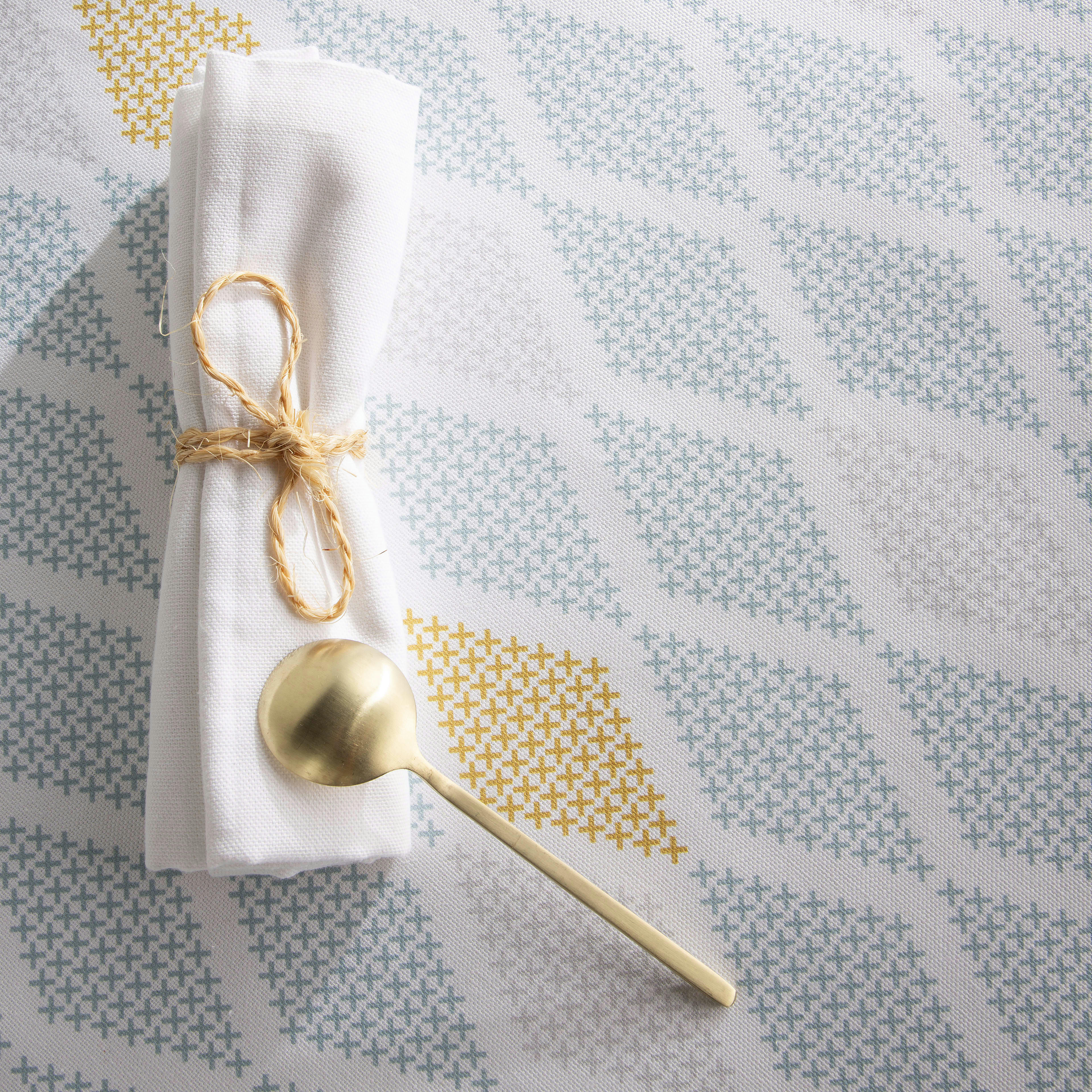 CROSS AGUA - Nappe en coton biologique antitâche bleu géométrique 140x240 cm