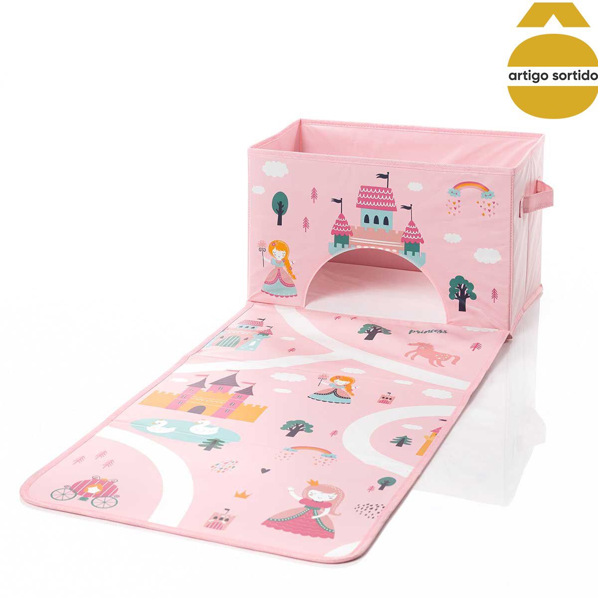 Caixa de arrumação com tapete de atividade 38x2,5x25cm