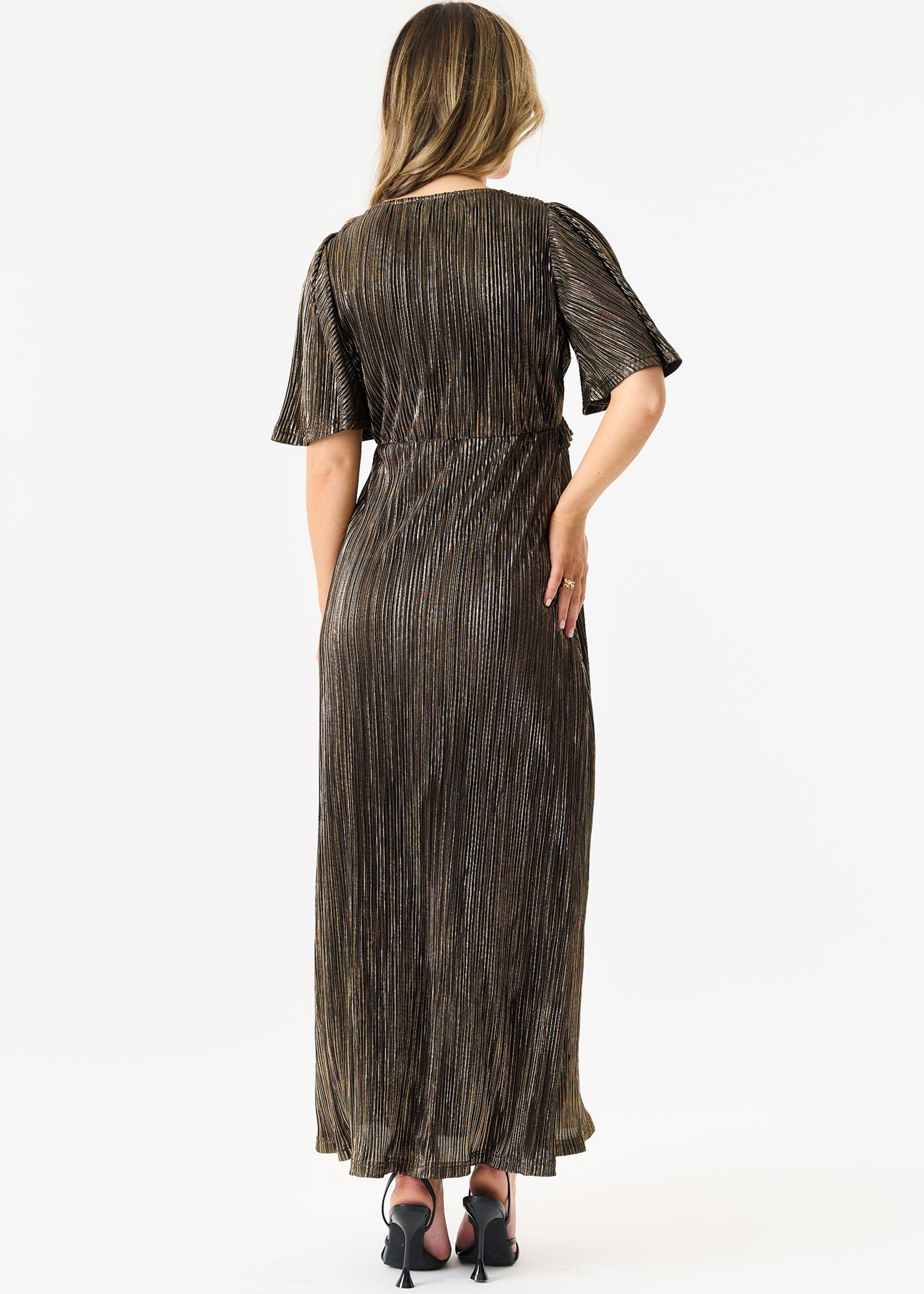 Gini London Black Occassion Metallic Plisse One Shoulder
