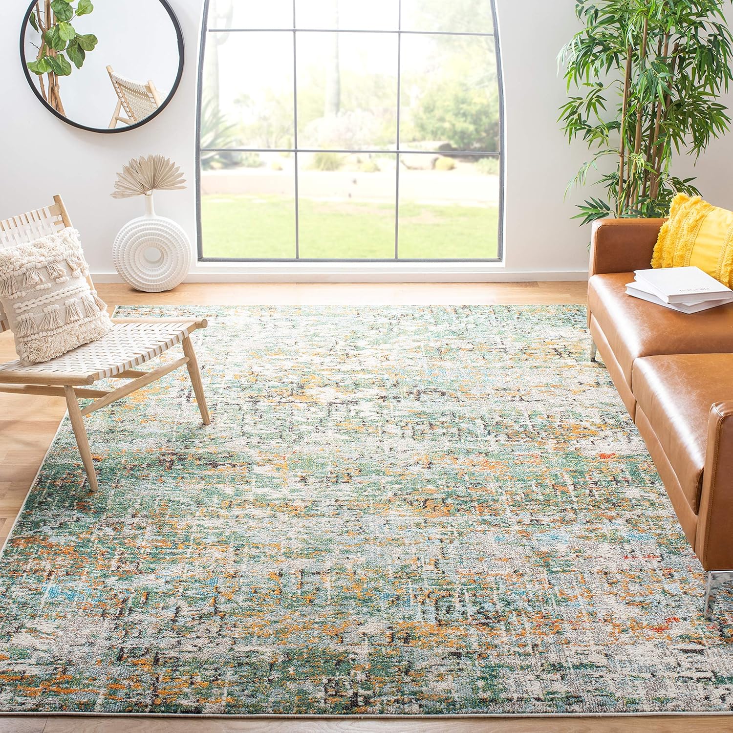 SAFAVIEH Madison Collection Area Rug - 9' x 12', Green & Turquoise, Modern Abstract Design, Non-Shedding & Easy Care, Ideal for High Traffic Areas in Living Room, Bedroom (MAD460Y)