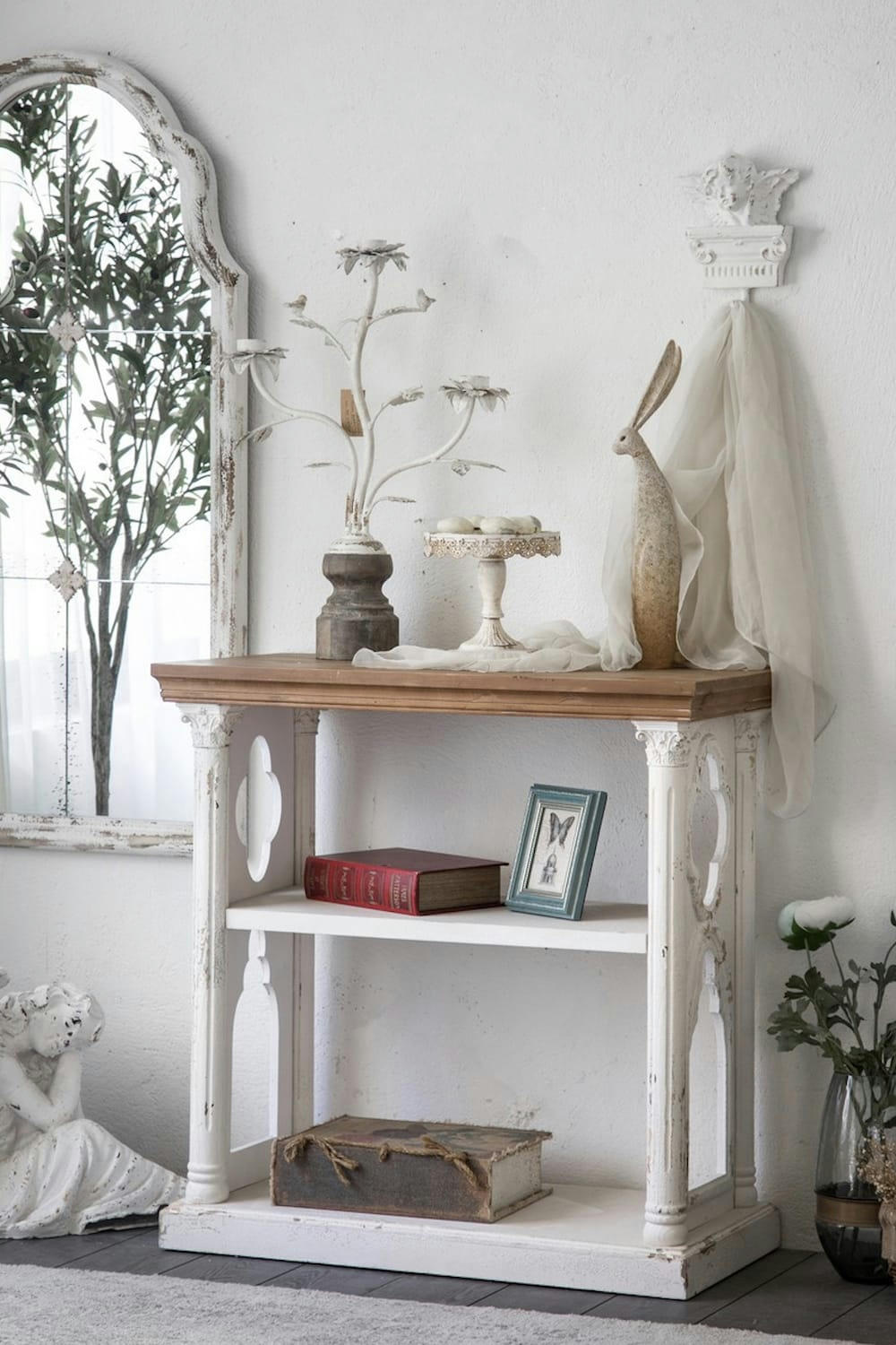 VICTORIA - Console en bois blanc patiné L 81