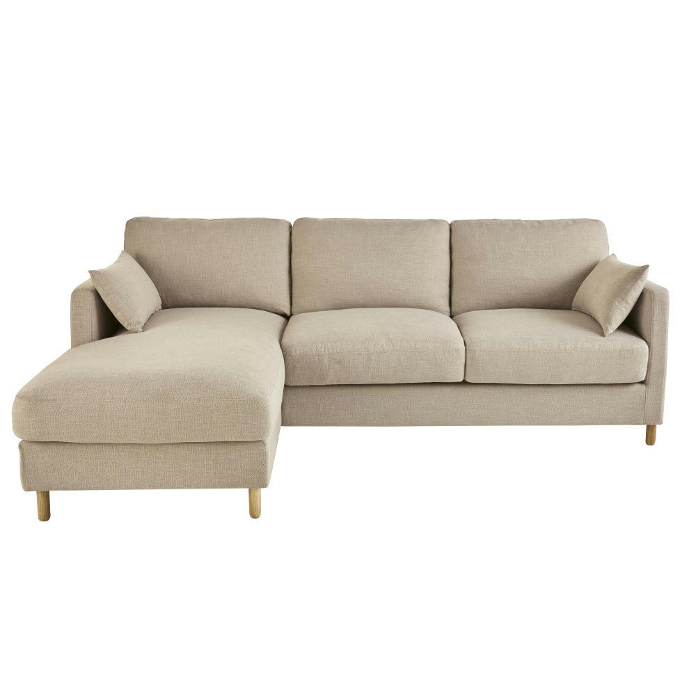 Julian - Canapé d'angle gauche convertible 5 places beige, matelas 14 cm
