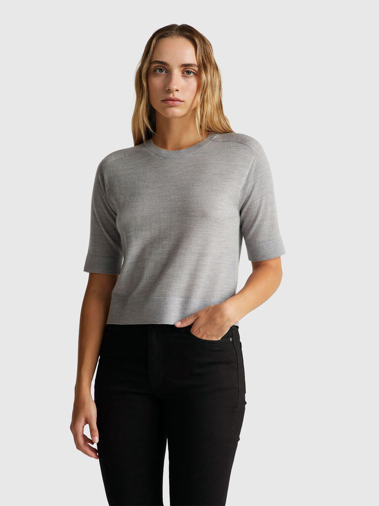 Short sleeve sweater in pure Merino wool