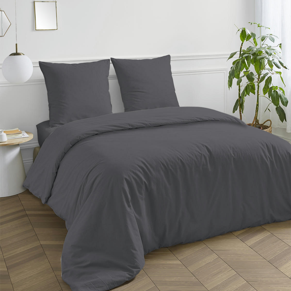 COTON UNIS - Housse de couette coton  unie zinc 200x200cm