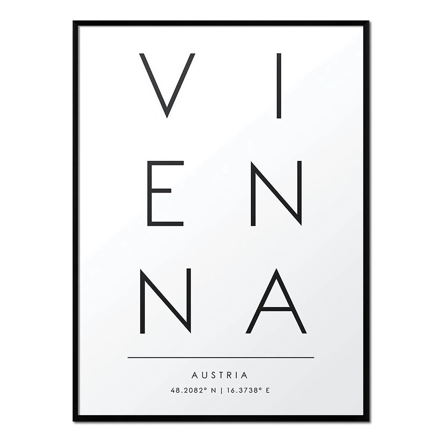 CIUDADES - Affiche avec cadre noir - Vienne - 50x70