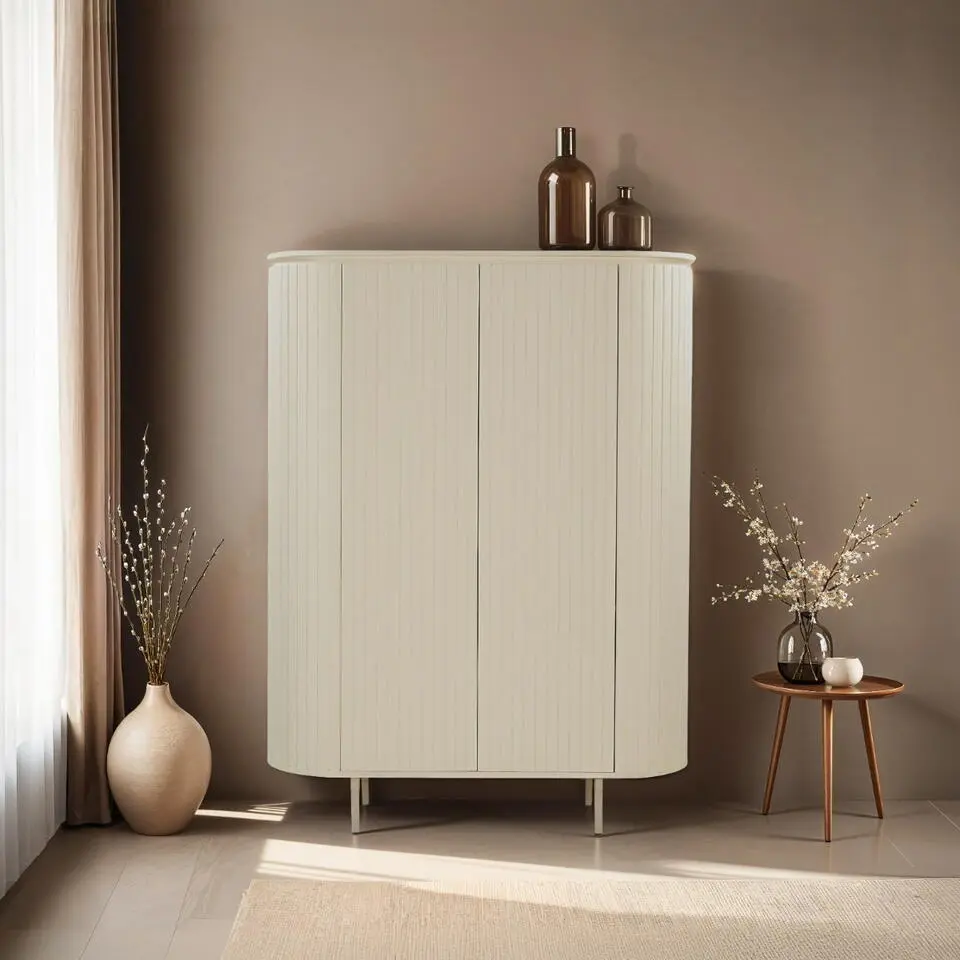 Wandkast Beige Mangohout - Metaal - 115x43x151cm - Patou