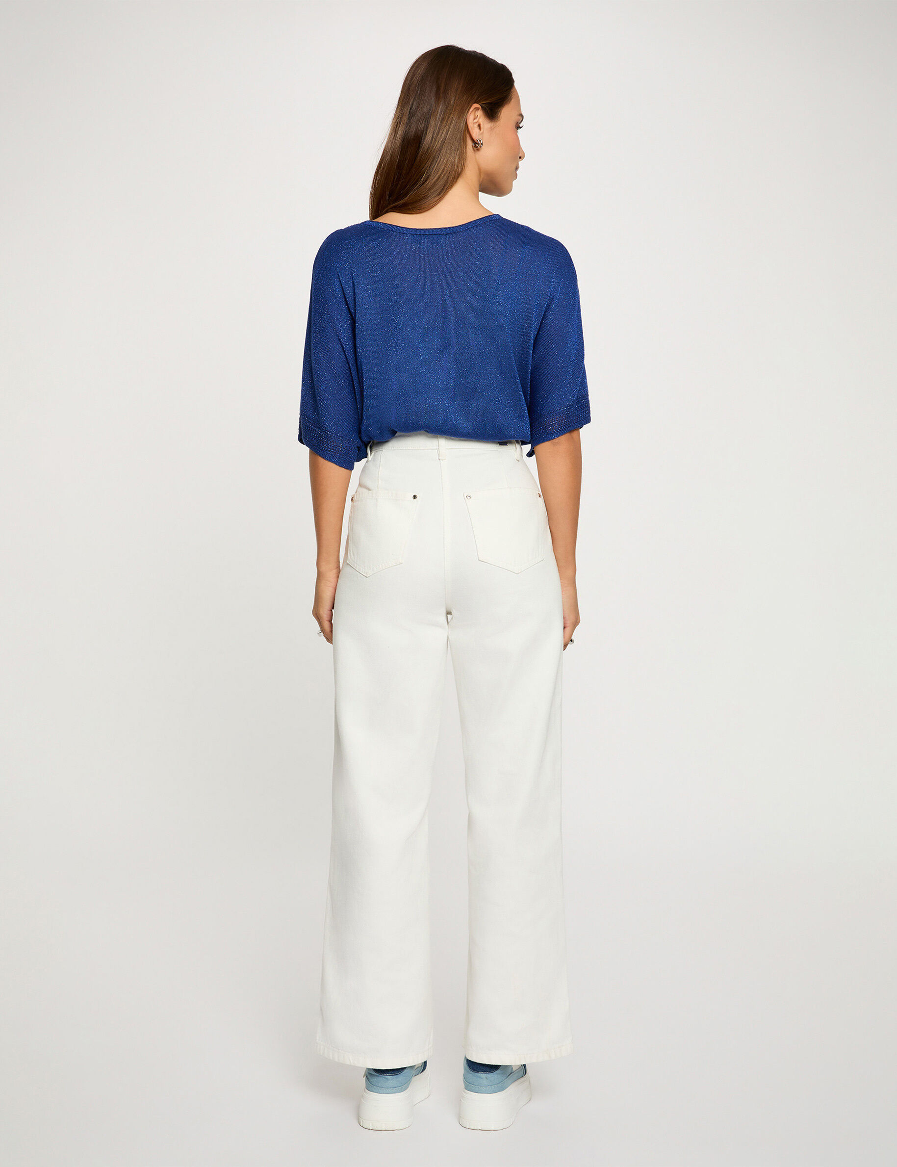 Jumper V-Neck Short Sleeves Navy Blue Women