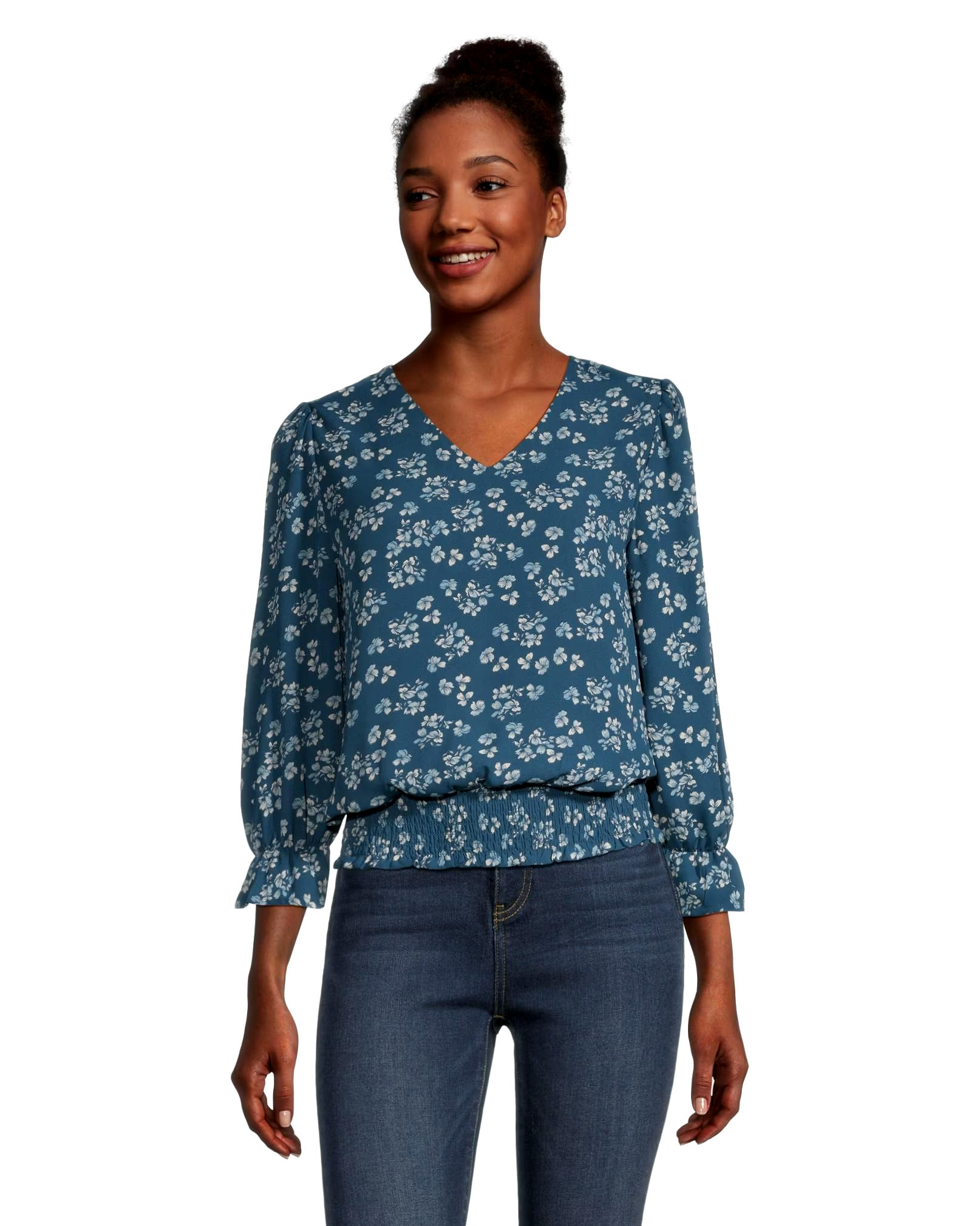 Denver Hayes Women's Relaxed Fit Printed Three Quarter Length Sleeves V Neck Blouse