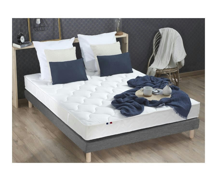 ENSEMBLE ALTO - Ensemble matelas mousse ferme sommier gris 140x190
