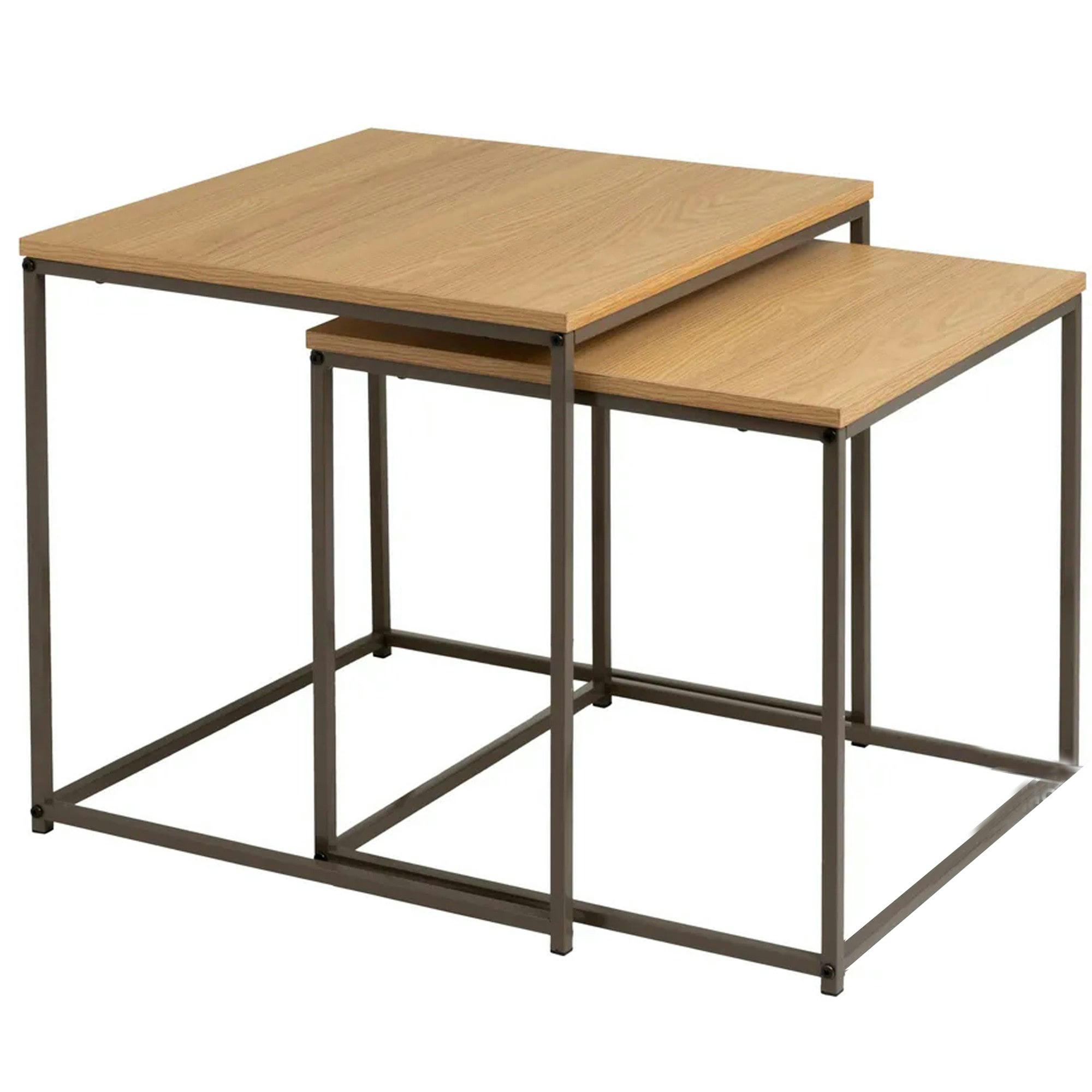 - Set de 2 tables basses gigognes couleur bois naturel et métal gris 50x
