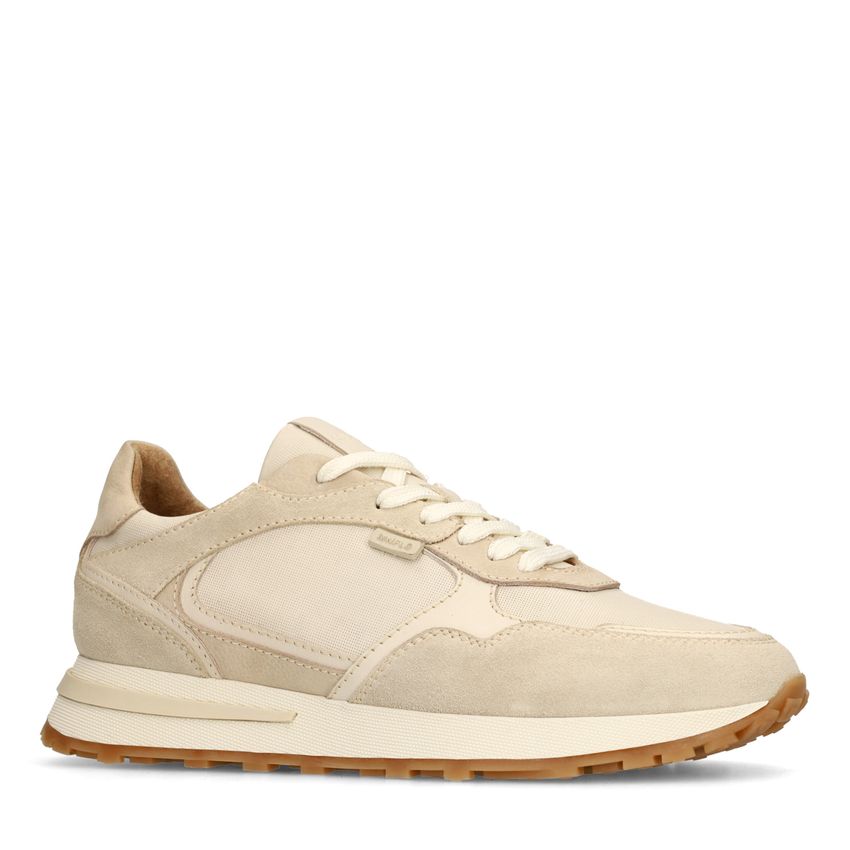 Manfield Beige leren sneakers met suède details