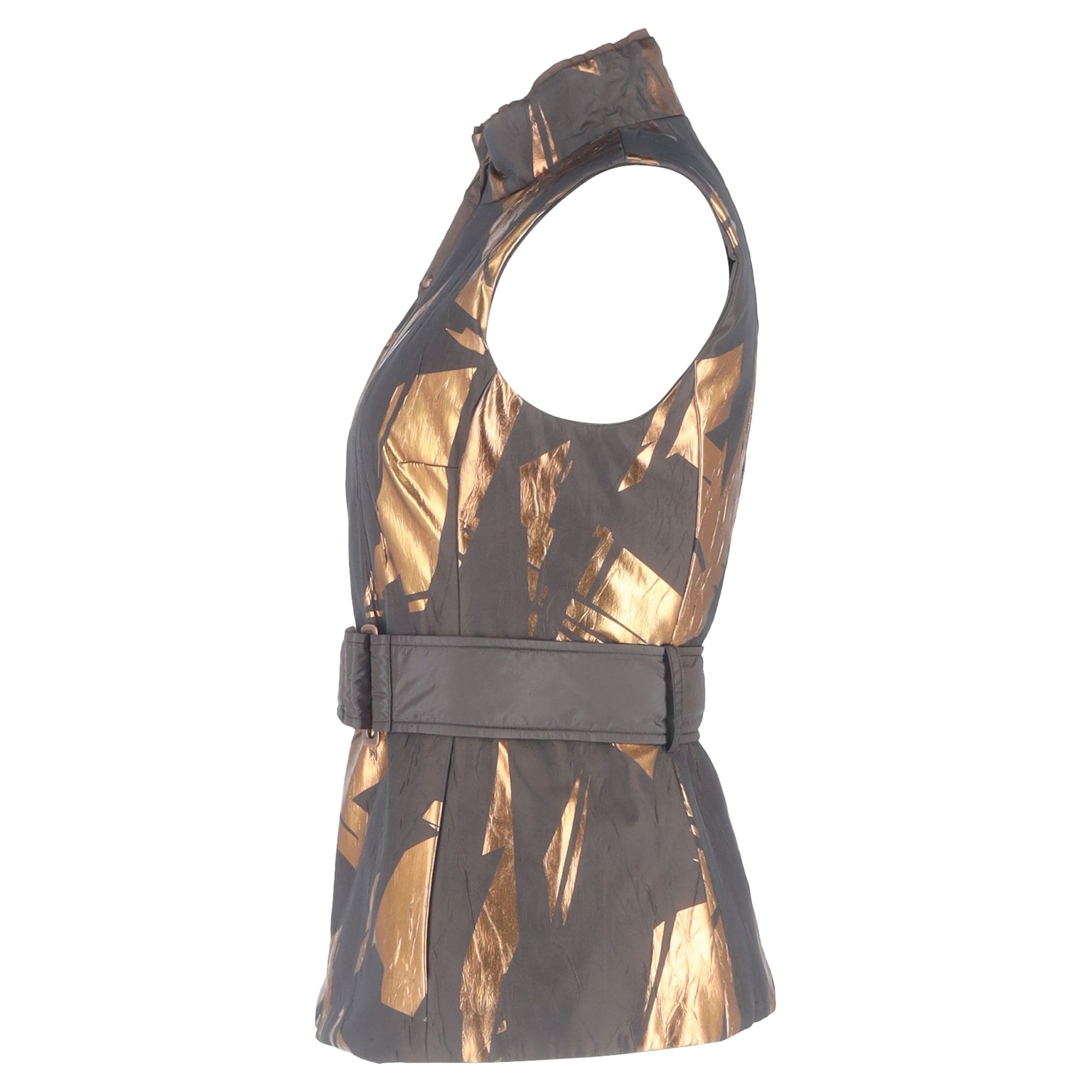 ESCADA Preloved Metallic-Print Quilted Down Vest in Brown Polyamide