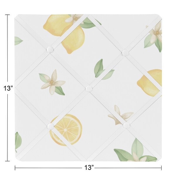 Lemon Floral 13-inch Fabric Memory Photo Bulletin Board - Yellow Green White Watercolor Boho Bohemian Farmhouse Fruit Flower