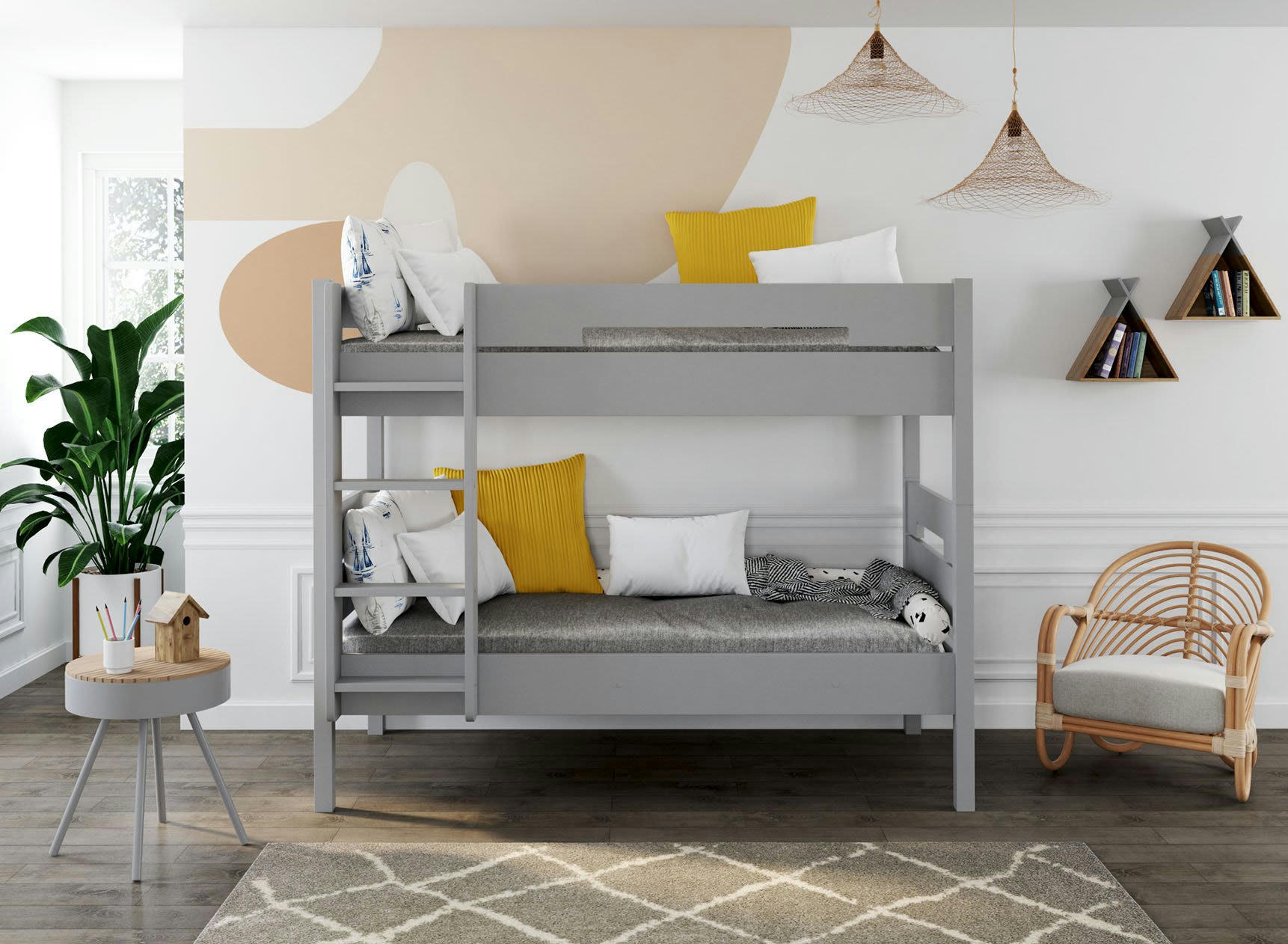 ANGEL - Lit superposé séparable bois massif 90x190 Gris