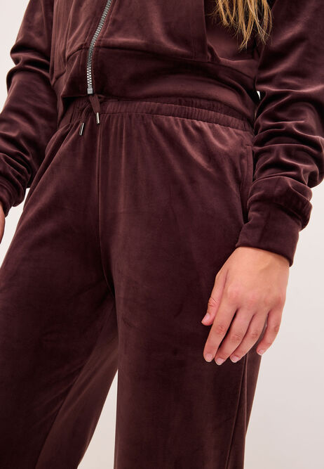 Older Girls Chocolate Brown Velour Wide Leg Joggers