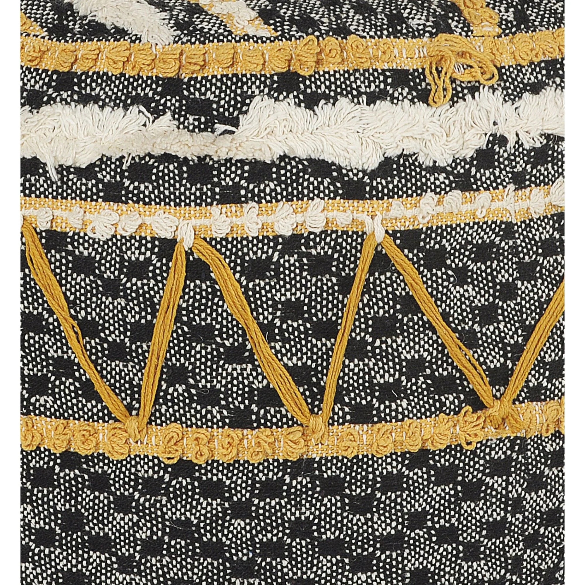 18 Black and Yellow Geometric Tufted Round Pouf Ottoman