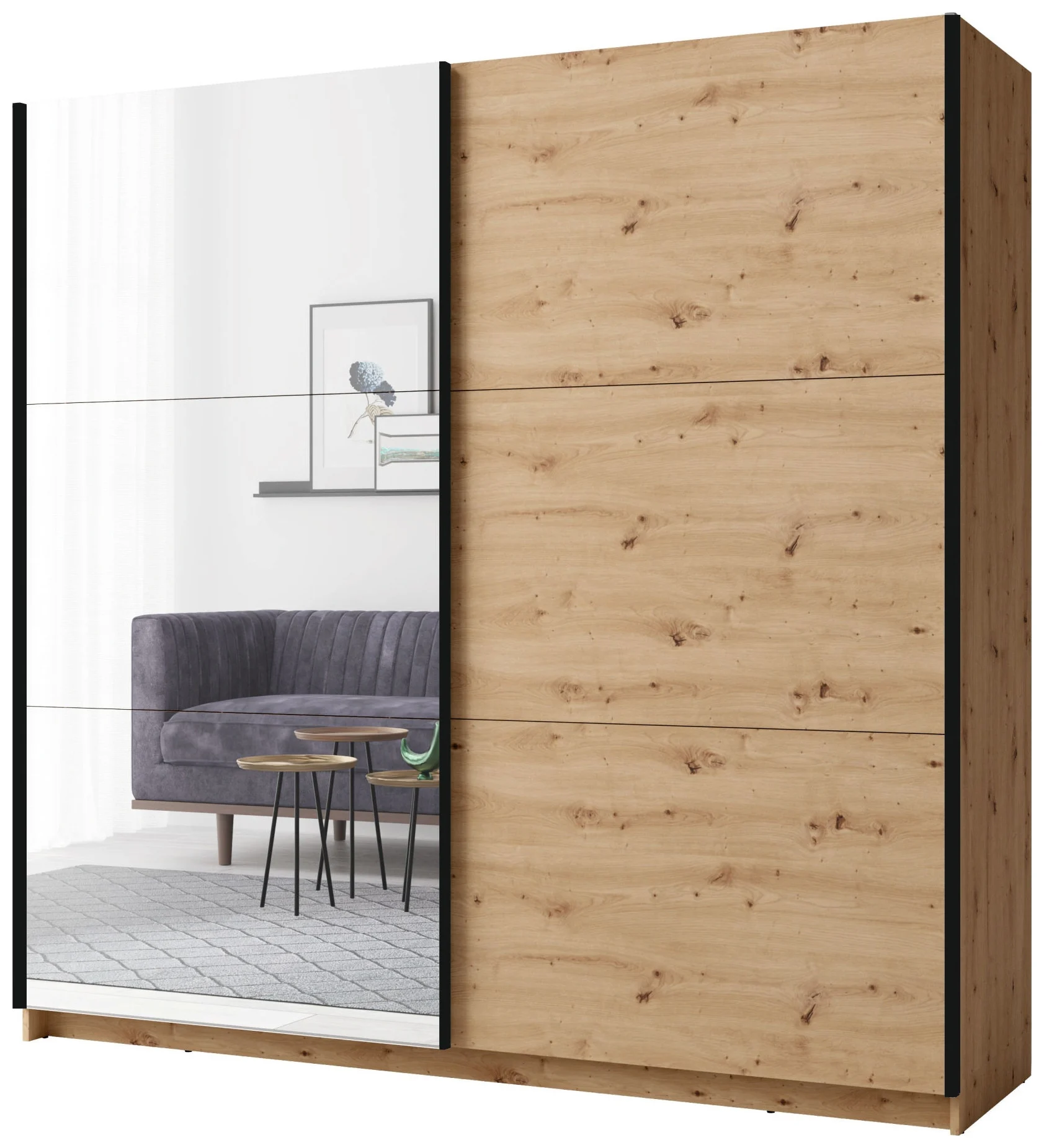 Szafa z lustrem 150 cm przesuwna do sypialni ARLEN dąb artisan
