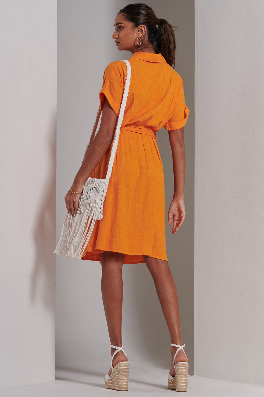 Jolie Moi Olivea Linen Drop Shoulder Shirt Dress