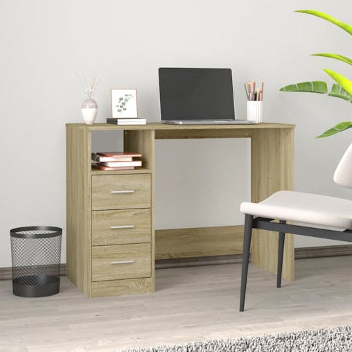 NNEVL Desk with Drawers Sonoma Oak 102x50x76 cm Engineered Wood