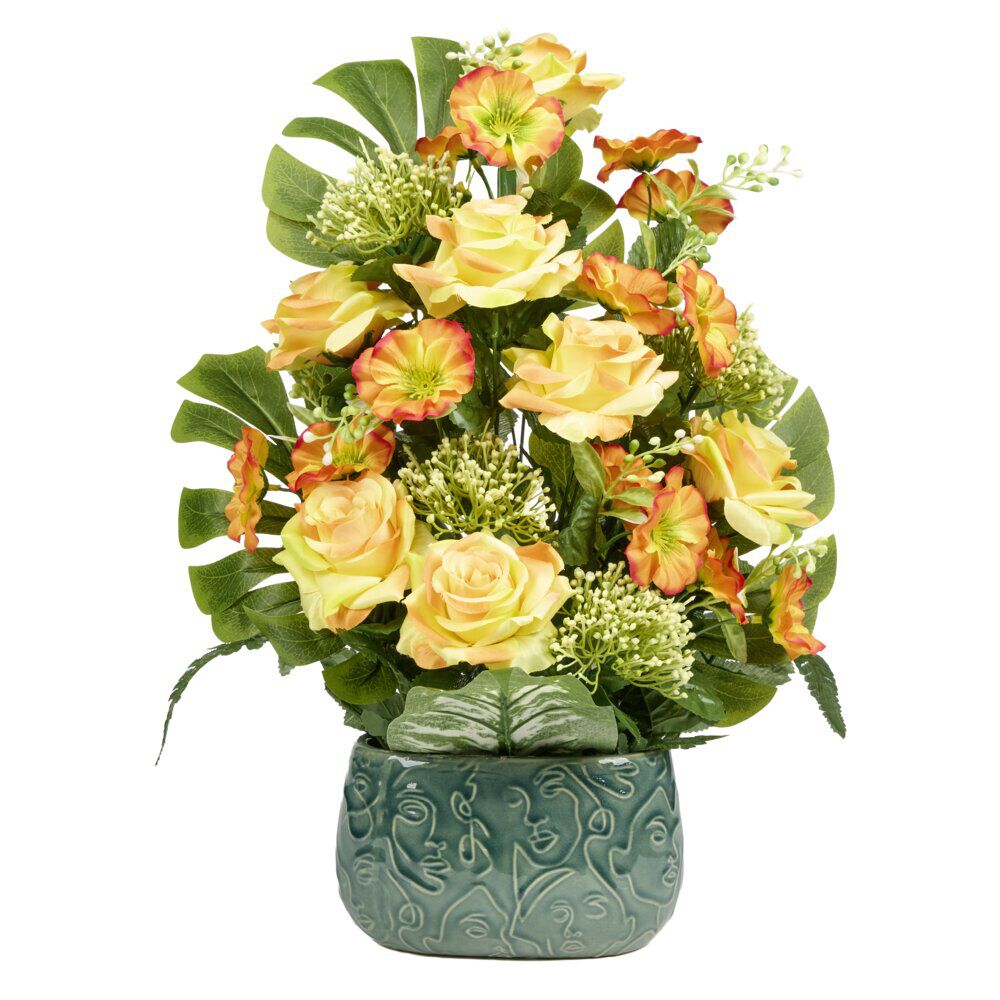 Jardinière céramique roses pensées et mini fleurs 42x10xH50cm (3 modèles)