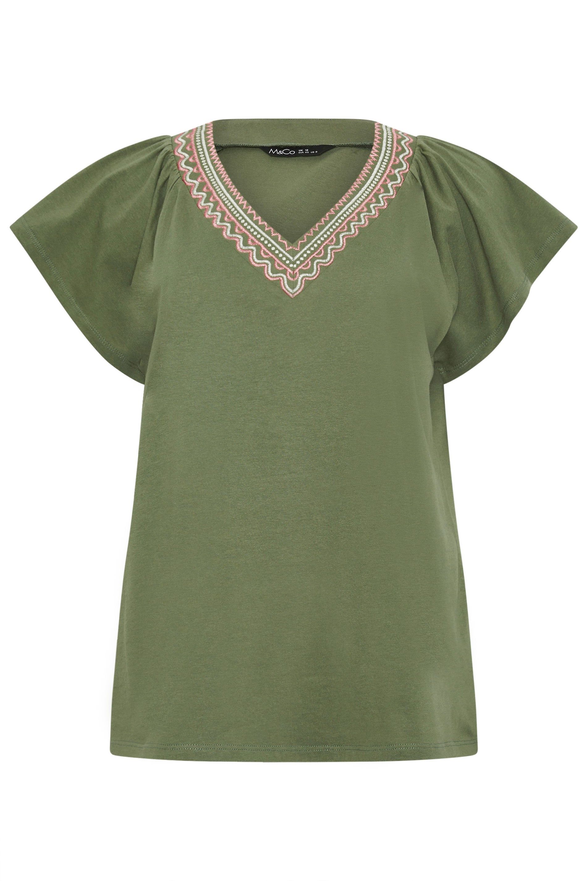 M&Co Embroidered Trim Cotton T-Shirt